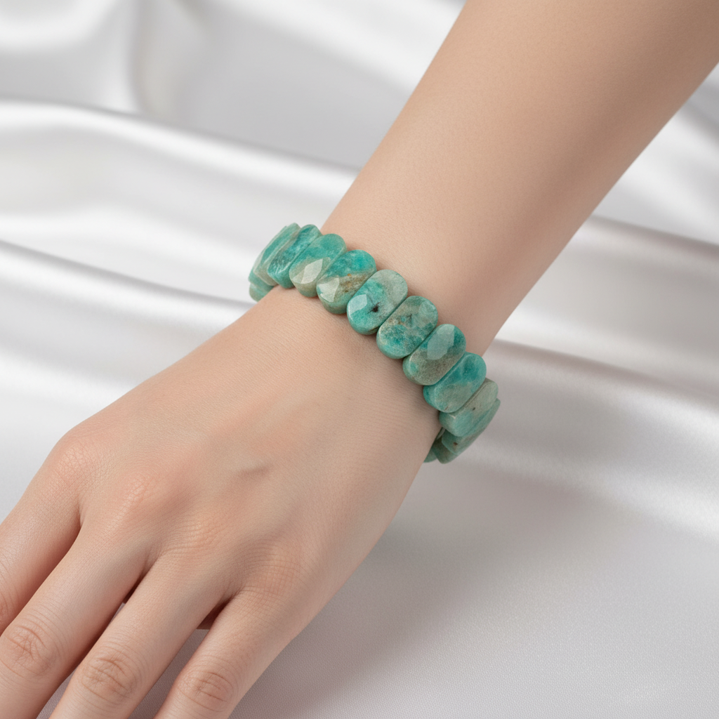 Amazonite Wide Cut Natural Gemstone Bracelet