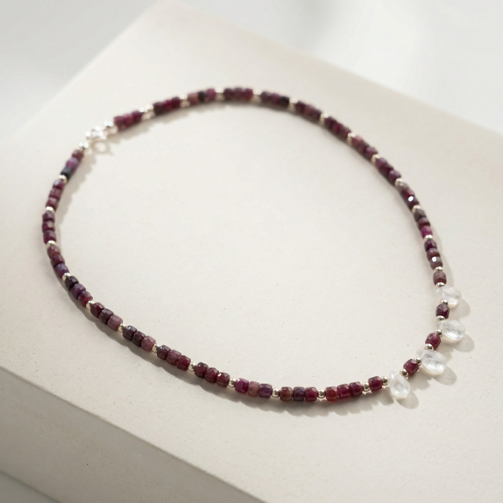 Laboratory Certified Moonstone & Ruby Natural Stone 925 Sterling Silver Necklace