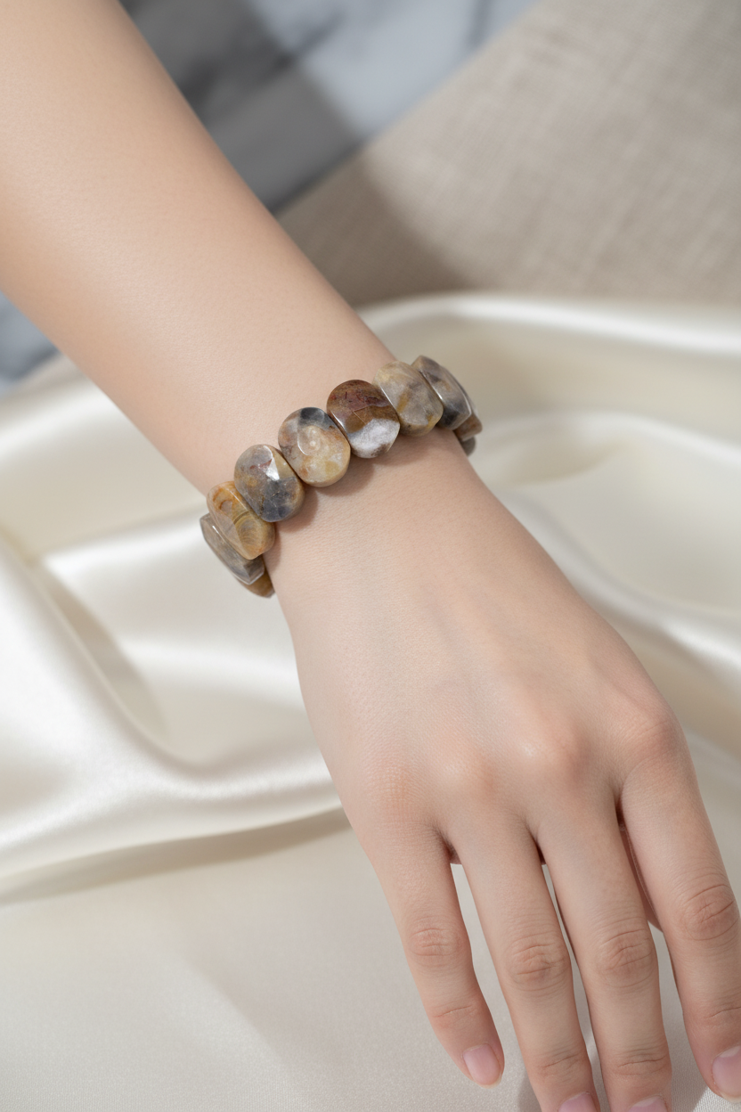 Agate Wide Cut Natural Gemstone Bracelet