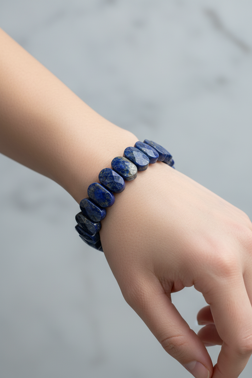 Lapis Lazuli Wide Cut Natural Gemstone Bracelet