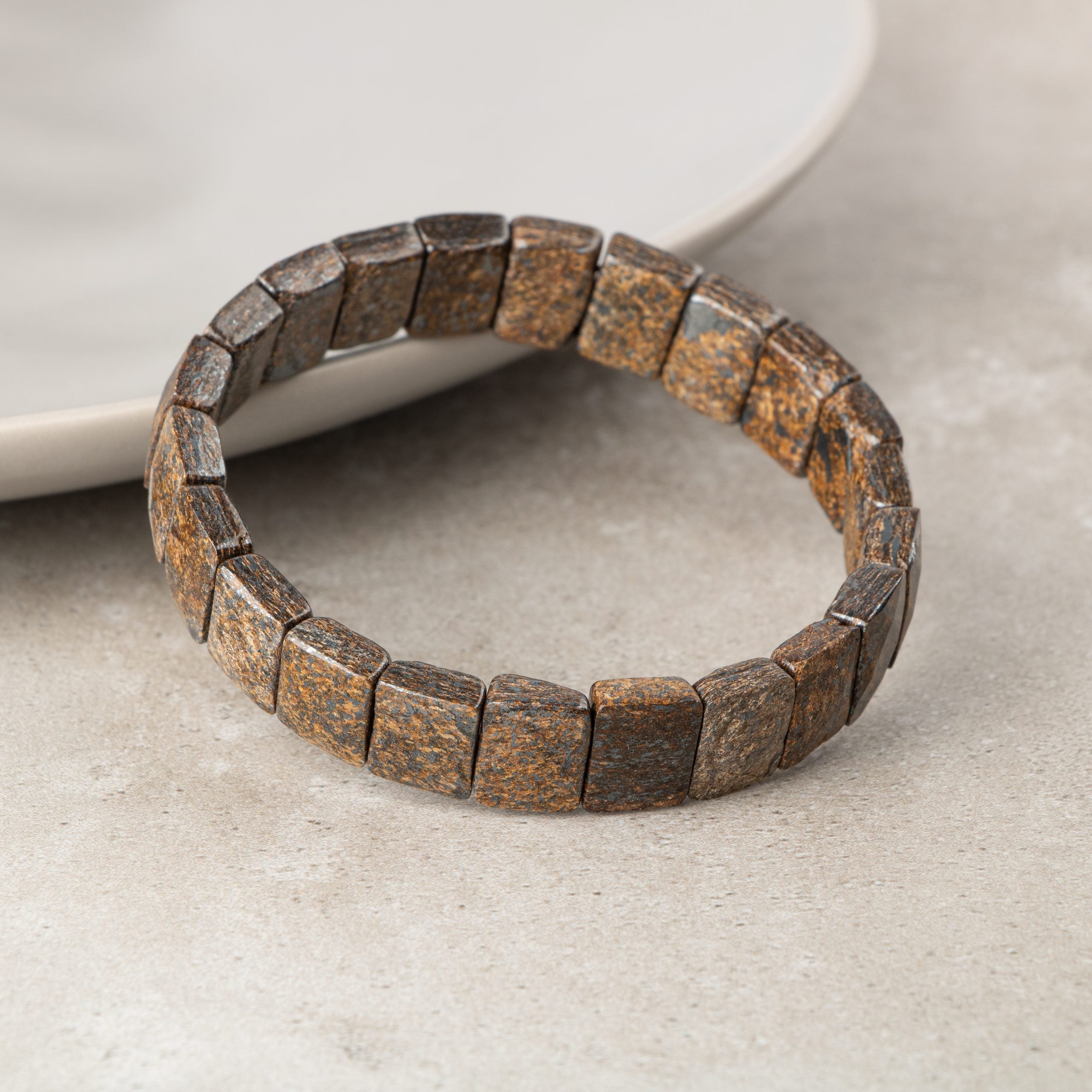 Certified Bronzite Wide Cut Square Cut Natural Gemstone Bracelet