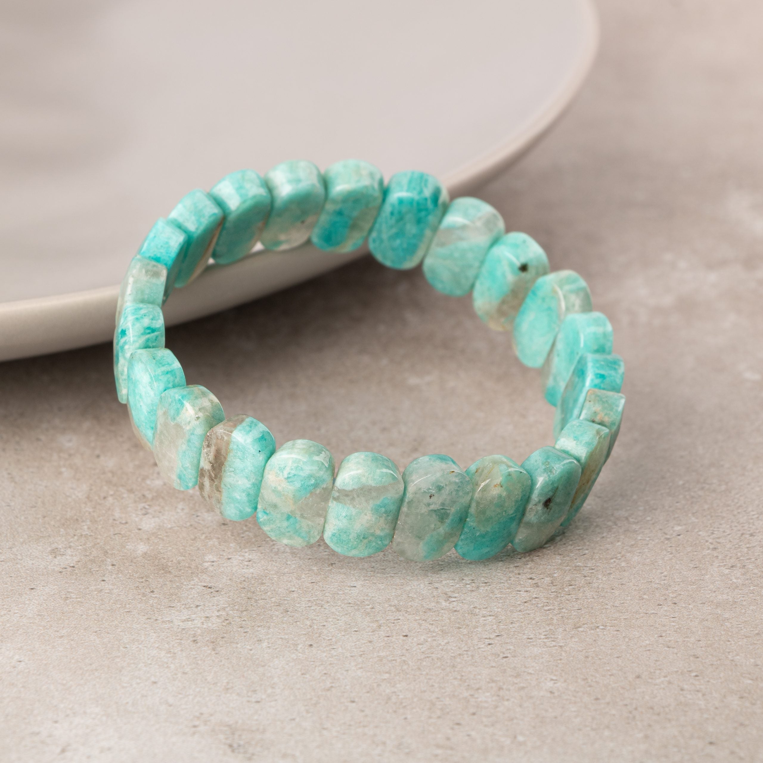 Certified Amazonite Wide Cut Natural Gemstone Bracelet