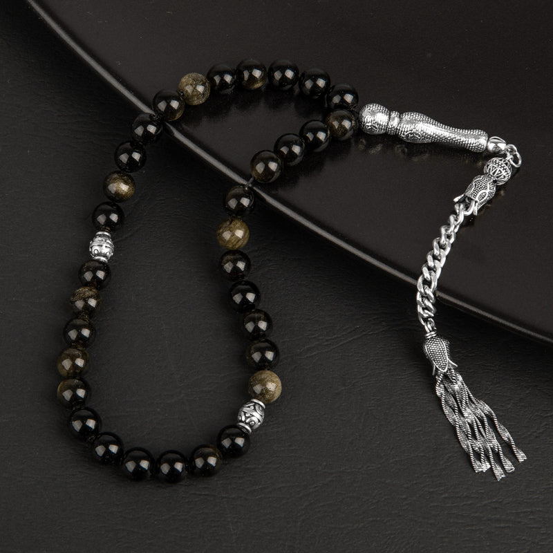 Laboratory Certified Golden Obsidian Natural Gemstone Prayer Beads 33-Bead – 8mm
