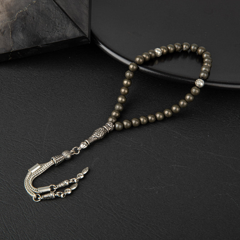 Laboratory Certified Pyrite Natural Gemstone Prayer Beads 33-Bead – 6mm