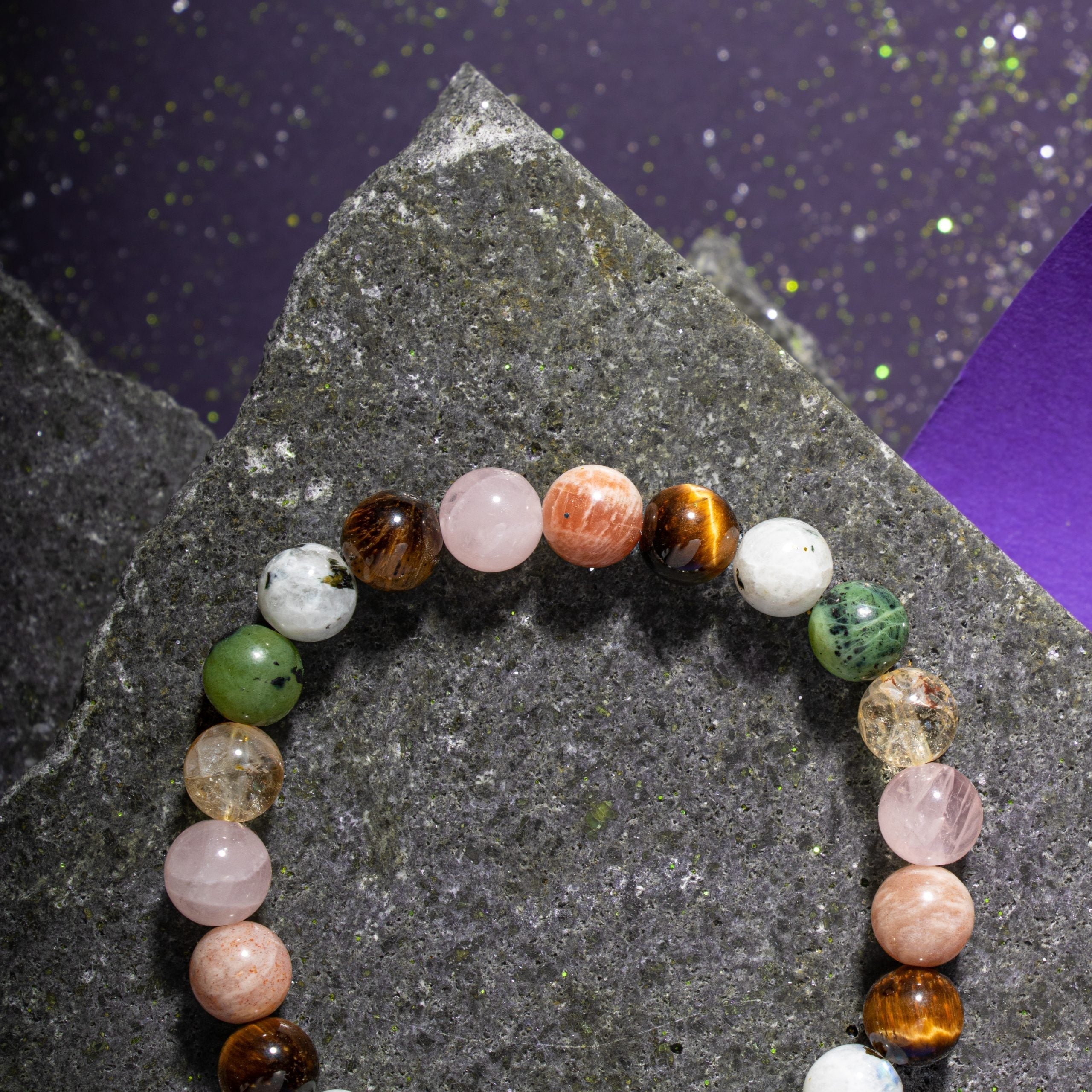 İkizler Burcu Bileklik Ay Taşı, Güneş Taşı, Kaplan Gözü, Pembe Kuvars, Sitrin, Yeşim