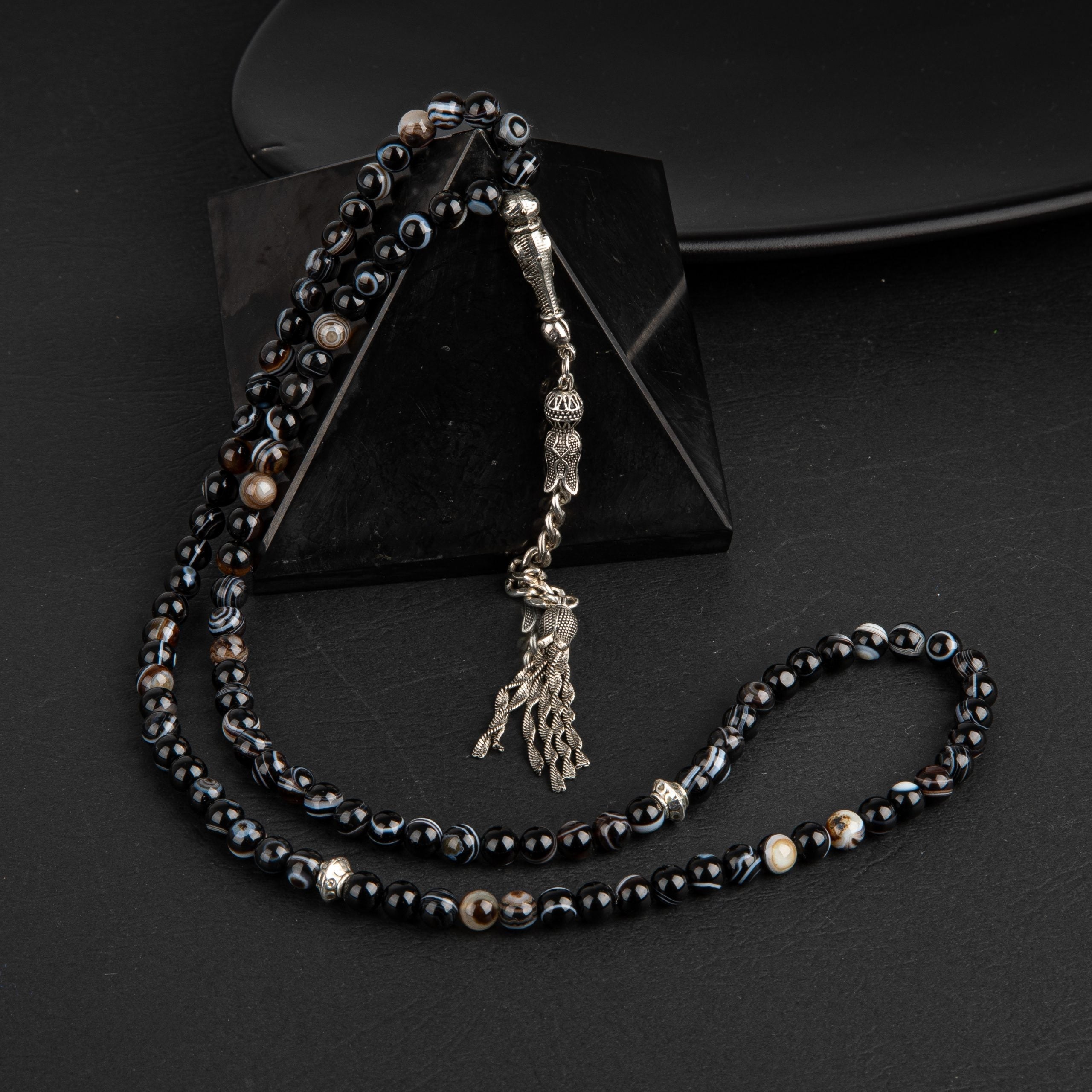 Black Eye Agate Natural Gemstone Prayer Beads 99-Bead – 6mm Handcrafted