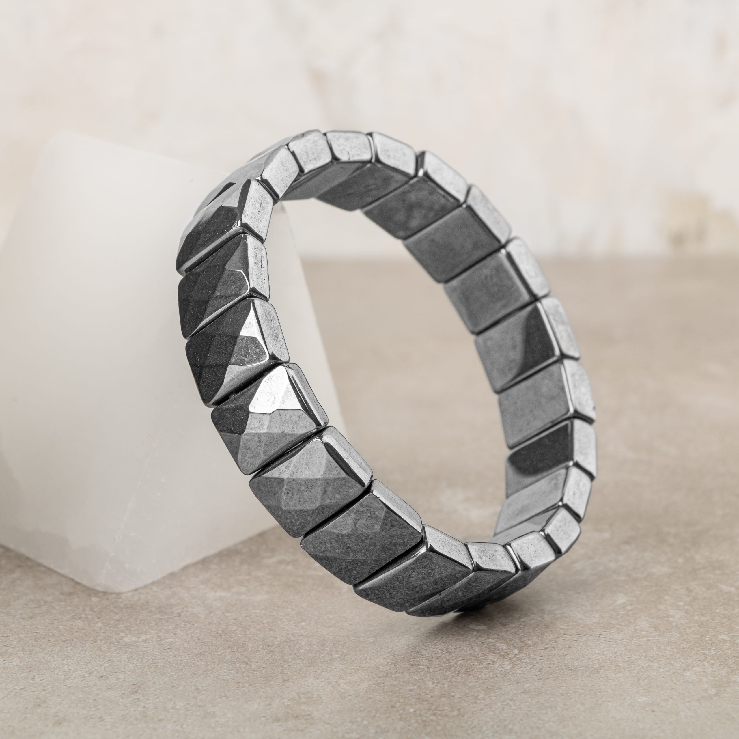 Certified Hematite Wide Cut Square Cut Natural Gemstone Bracelet