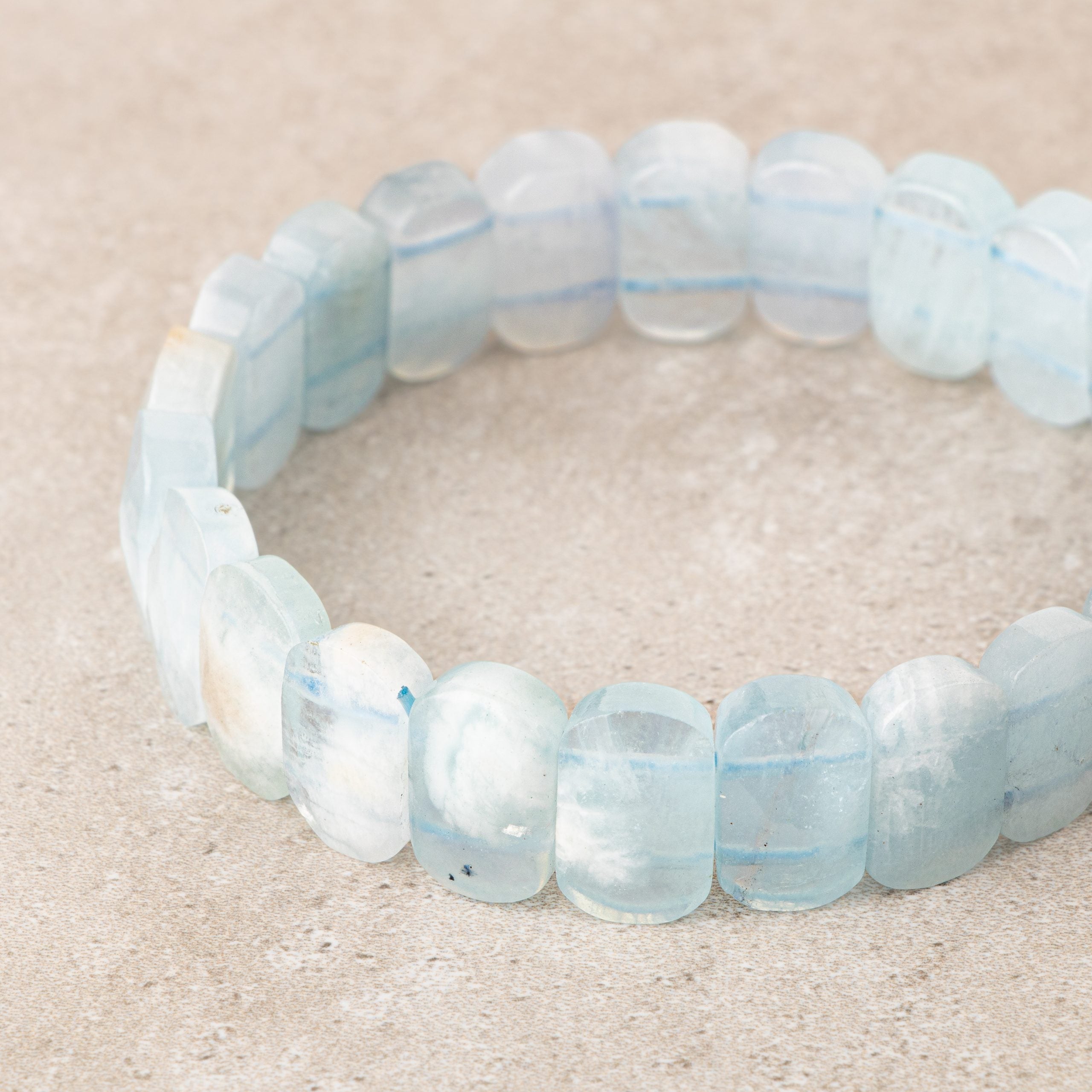 Certified Aquamarine Wide Cut Natural Gemstone Bracelet