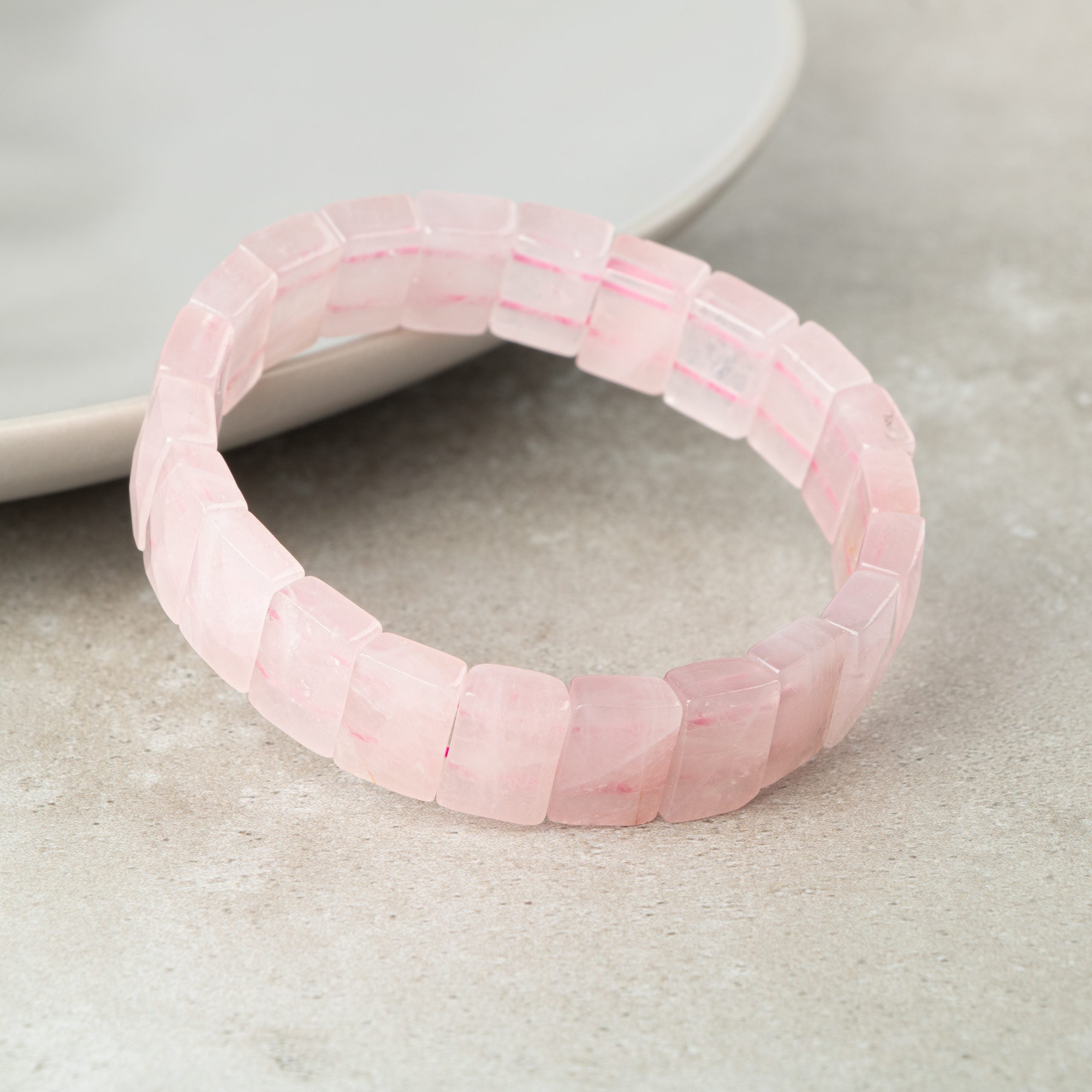 Certified Rose Quartz Wide Cut Square Cut Natural Gemstone Bracelet