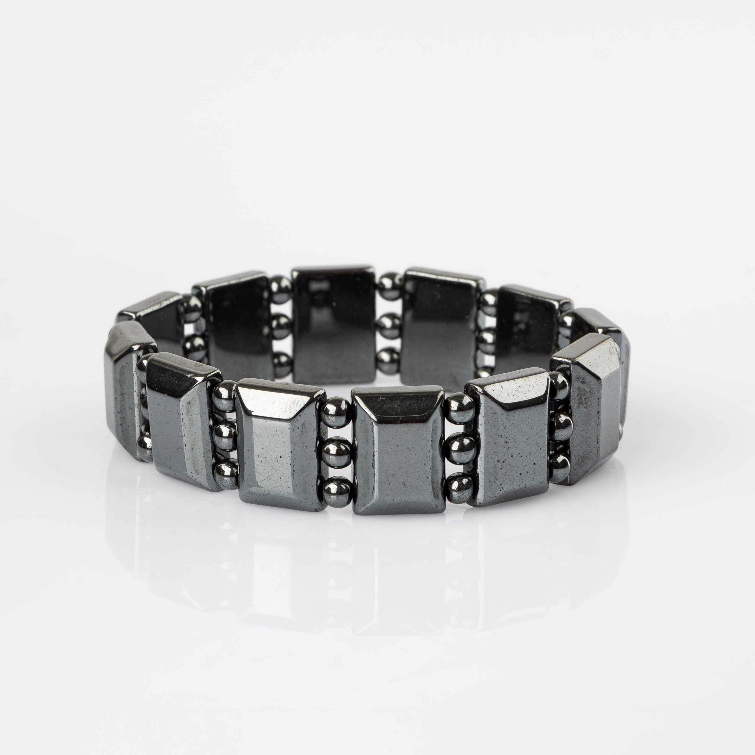 Certified Hematite Wide Cut Natural Gemstone Bracelet