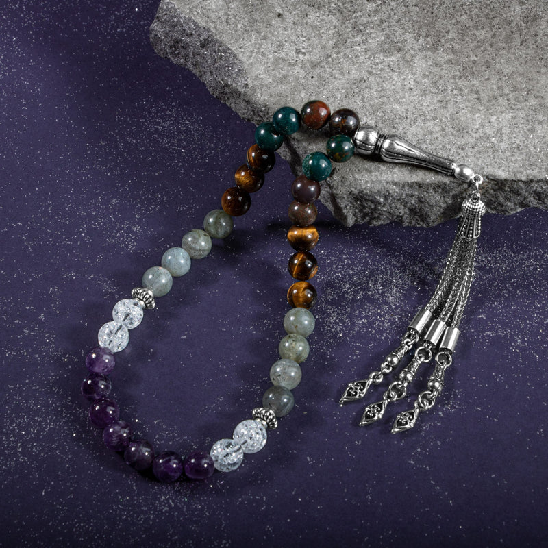 Laboratory Certified Pisces Zodiac Prayer Beads – Amethyst, Bloodstone, Tiger's Eye, Labradorite & Rock Crystal Natural Gemstone