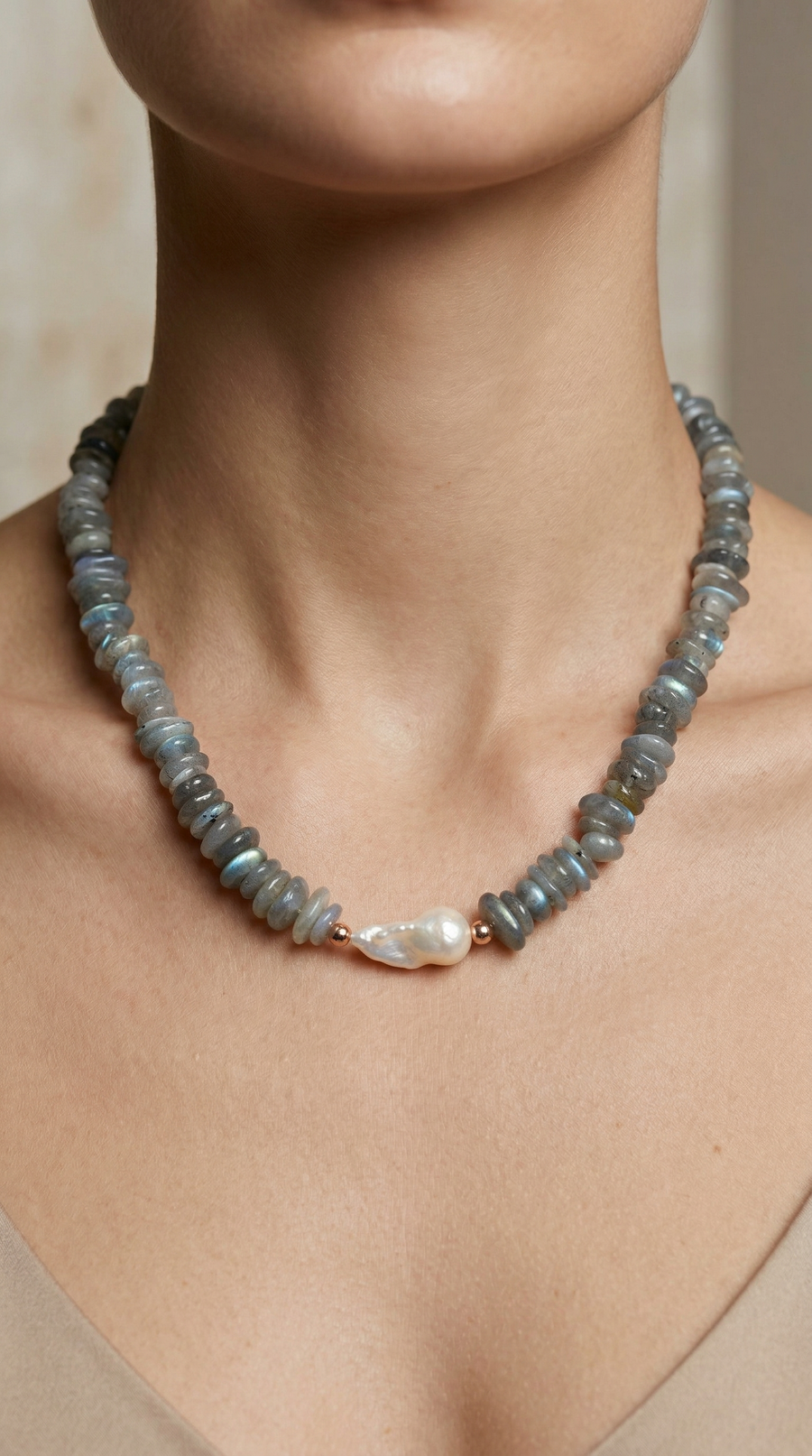 Laboratory Certified Labradorite & Pearl Natural Stone Necklace