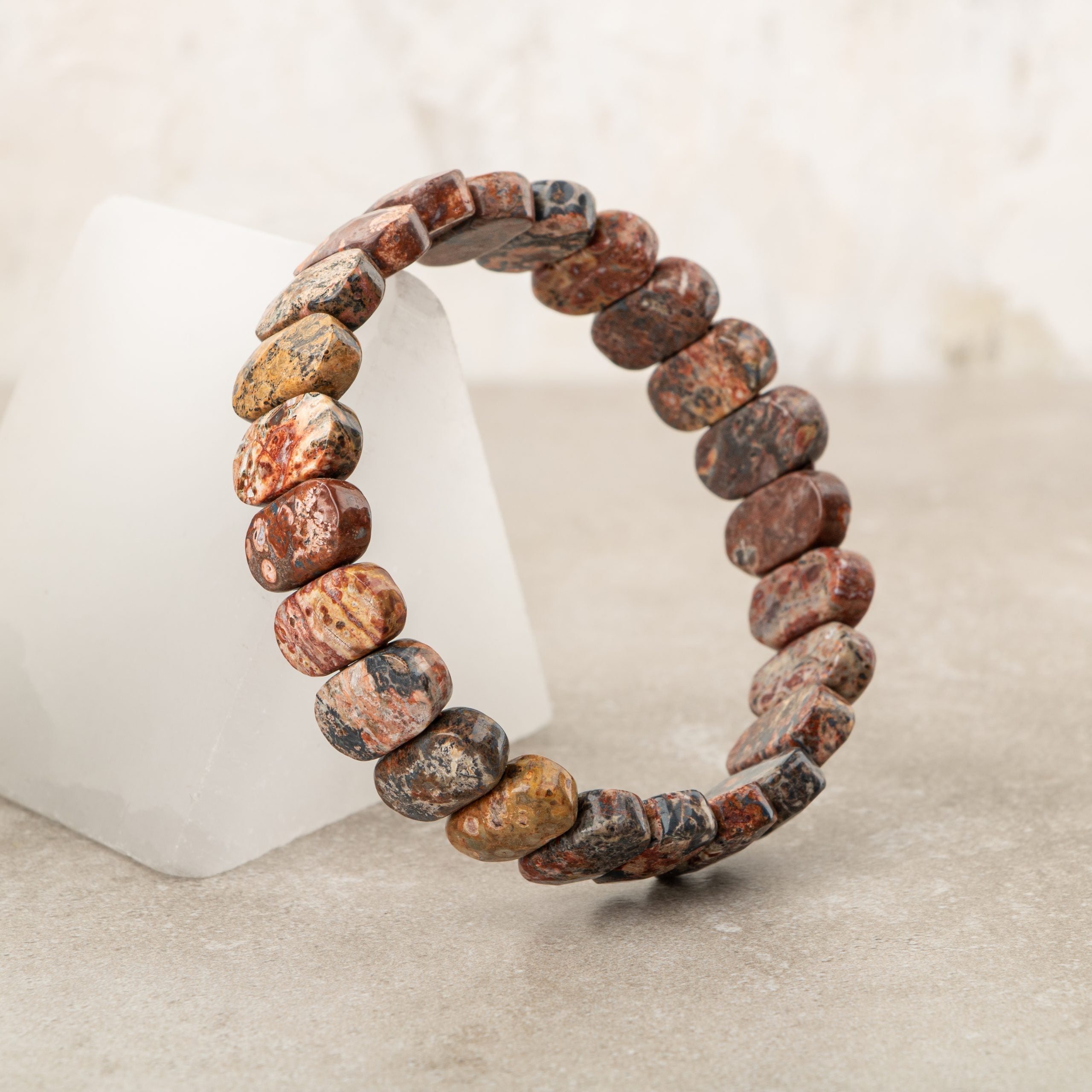 Certified Brown Jasper Wide Cut Natural Gemstone Bracelet