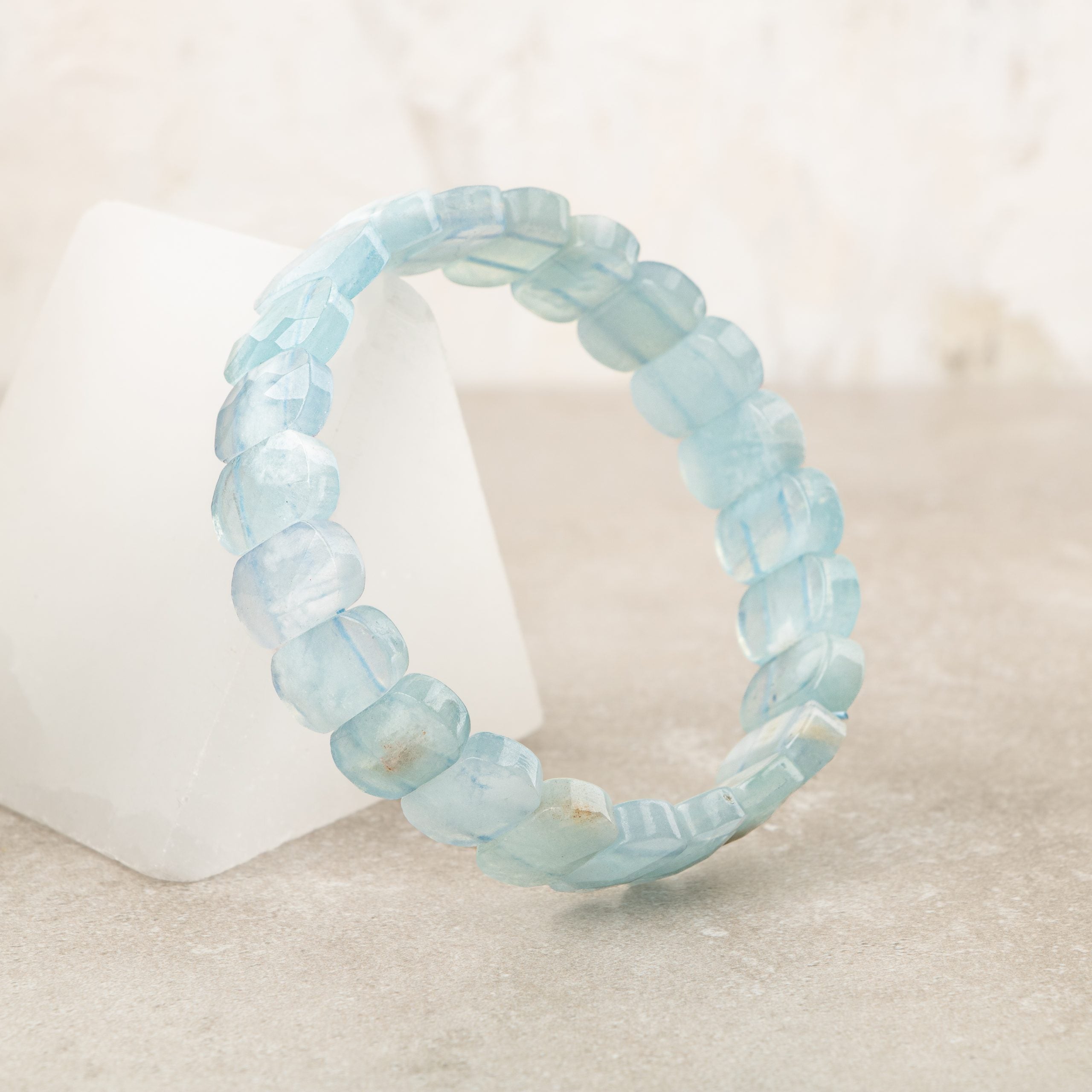 Certified Aquamarine Wide Cut Natural Gemstone Bracelet