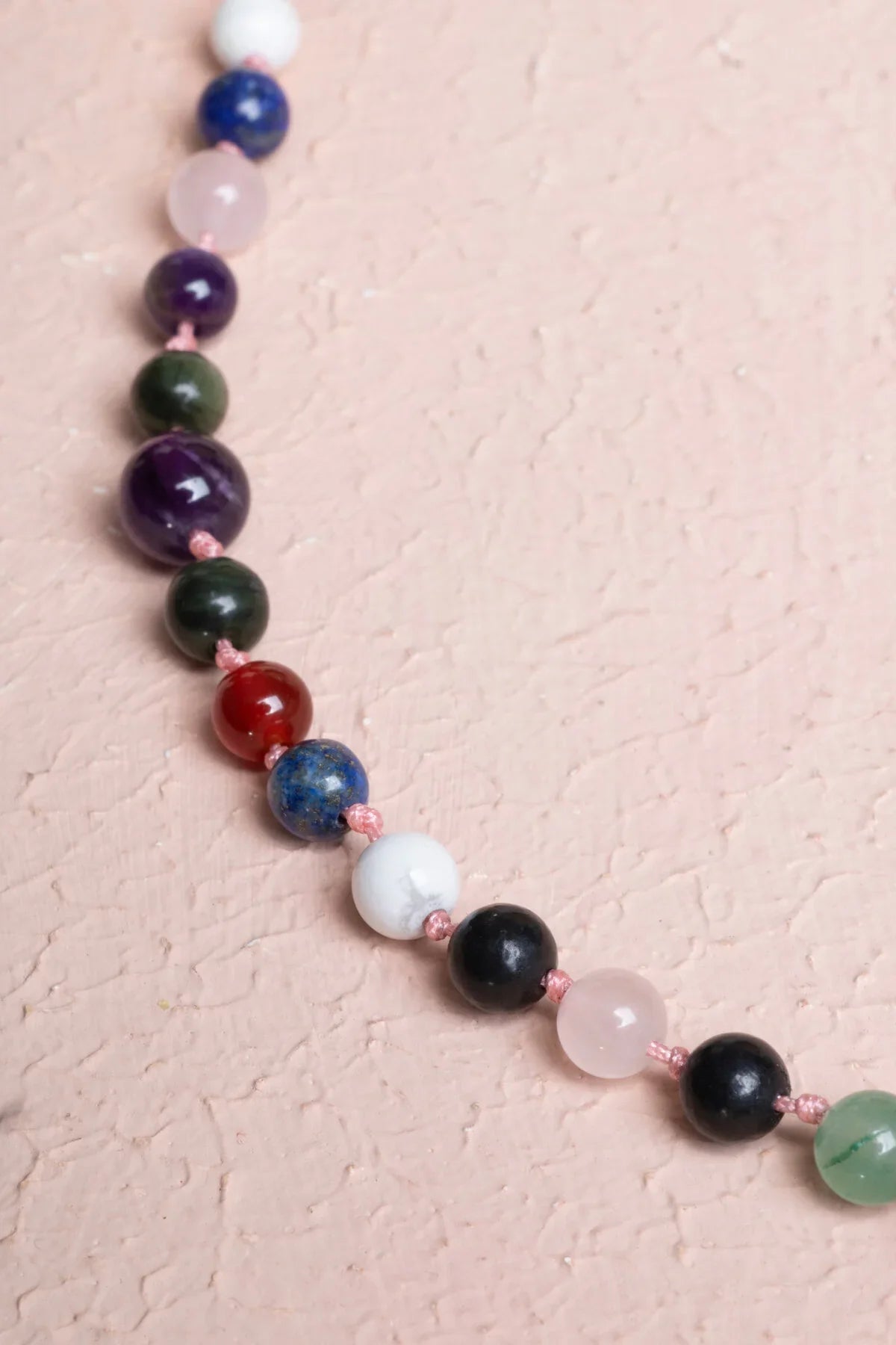 Laboratory Certified Red Agate, Green Aventurine, Lapis Lazuli, Rose Quartz, Amethyst, Howlite, Jade & Shungite Natural Stone Necklace