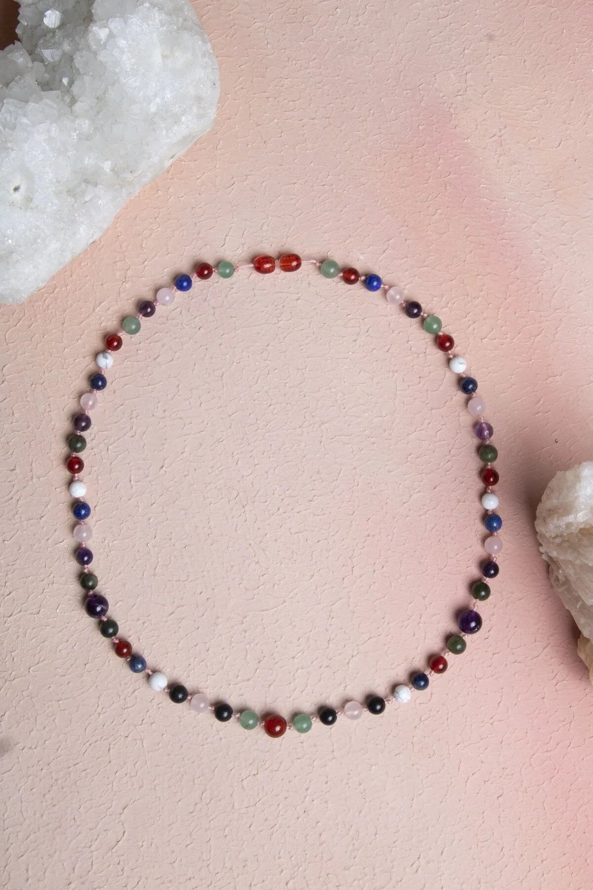 Laboratory Certified Red Agate, Green Aventurine, Lapis Lazuli, Rose Quartz, Amethyst, Howlite, Jade & Shungite Natural Stone Necklace