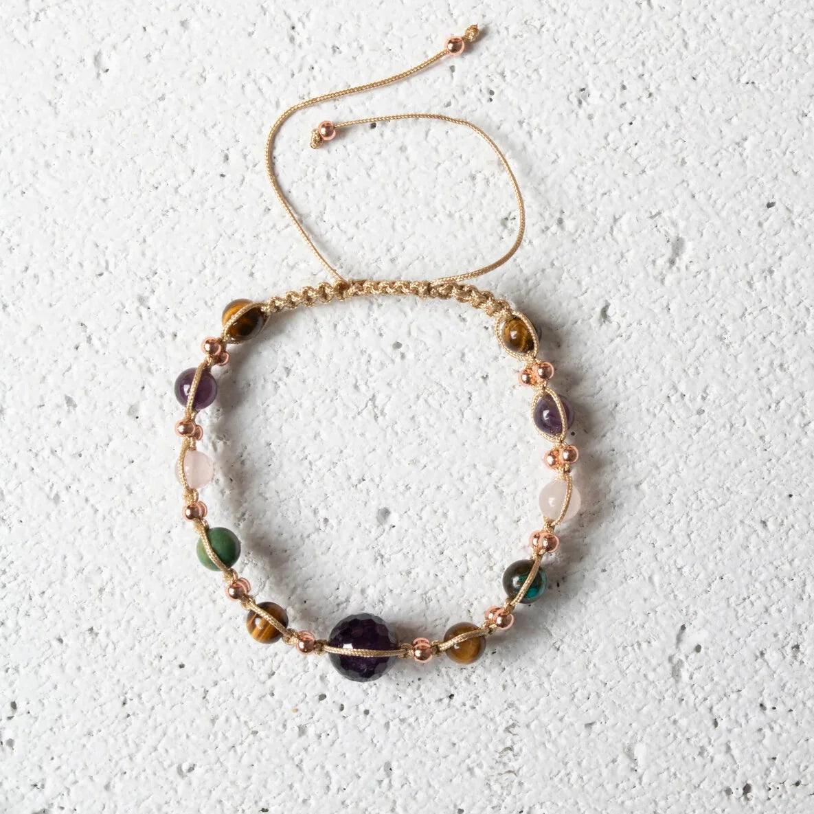 Laboratory Certified Amethyst, Tiger’s Eye, Rose Quartz & Chrysocolla Natural Stone Bracelet