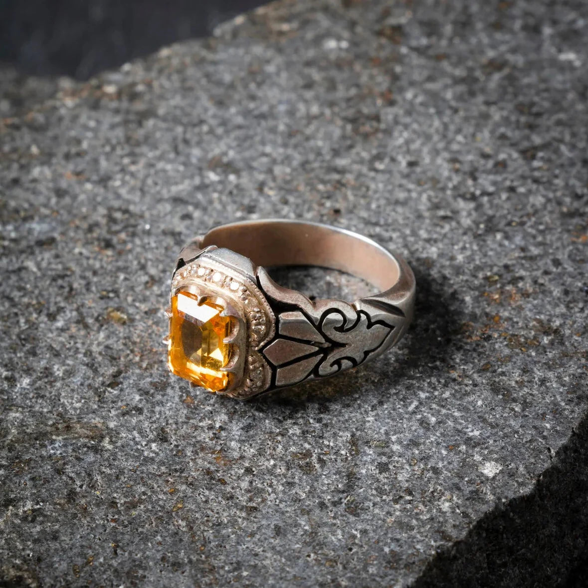 Laboratory Certified Special Series Citrine Natural Stone Diamond Ring (Men) – 925 Sterling Silver