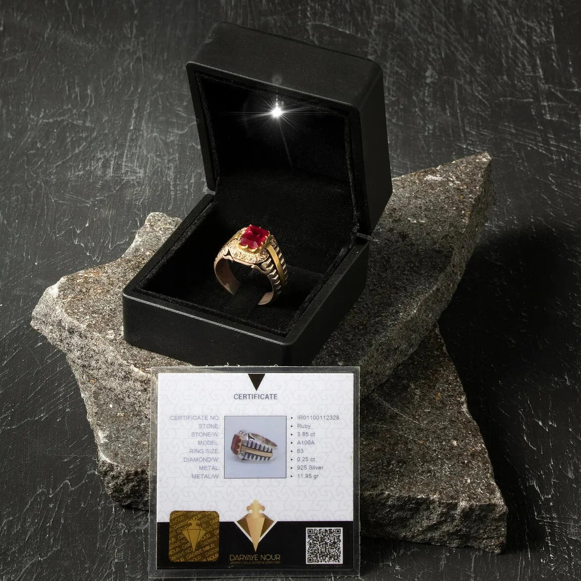 Laboratory Certified Special Series Ruby Natural Stone Diamond Ring (Men) – 925 Sterling Silver