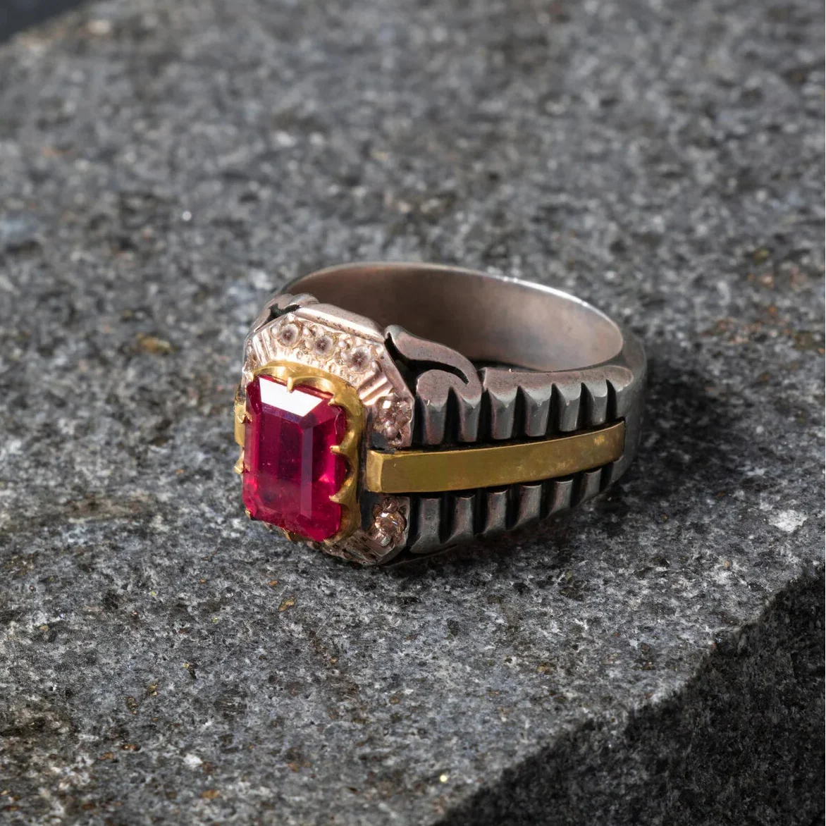 Laboratory Certified Special Series Ruby Natural Stone Diamond Ring (Men) – 925 Sterling Silver