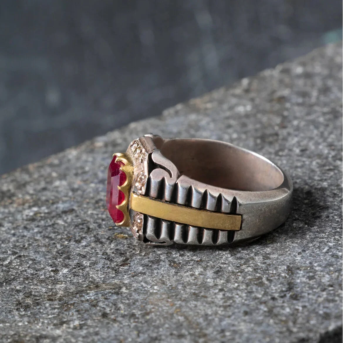 Laboratory Certified Special Series Ruby Natural Stone Diamond Ring (Men) – 925 Sterling Silver