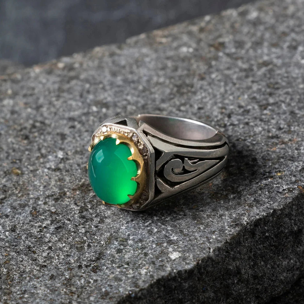 Laboratory Certified Special Series Agate Natural Stone Diamond Ring (Men) – 925 Sterling Silver