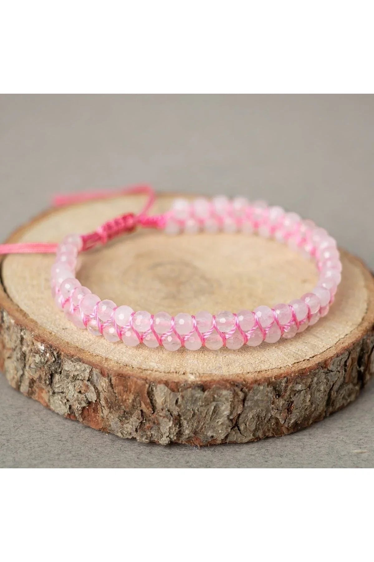 Laboratory Certified Rose Quartz (Pink Quartz) Faceted 3–4 mm Double Strand Natural Stone Bracelet