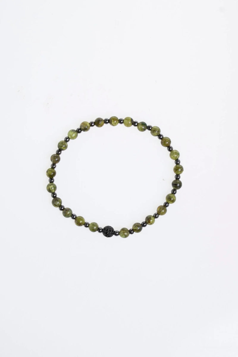 Laboratory Certified Peridot (Zebercet) & Hematite Natural Stone Bracelet with Zircon Accents