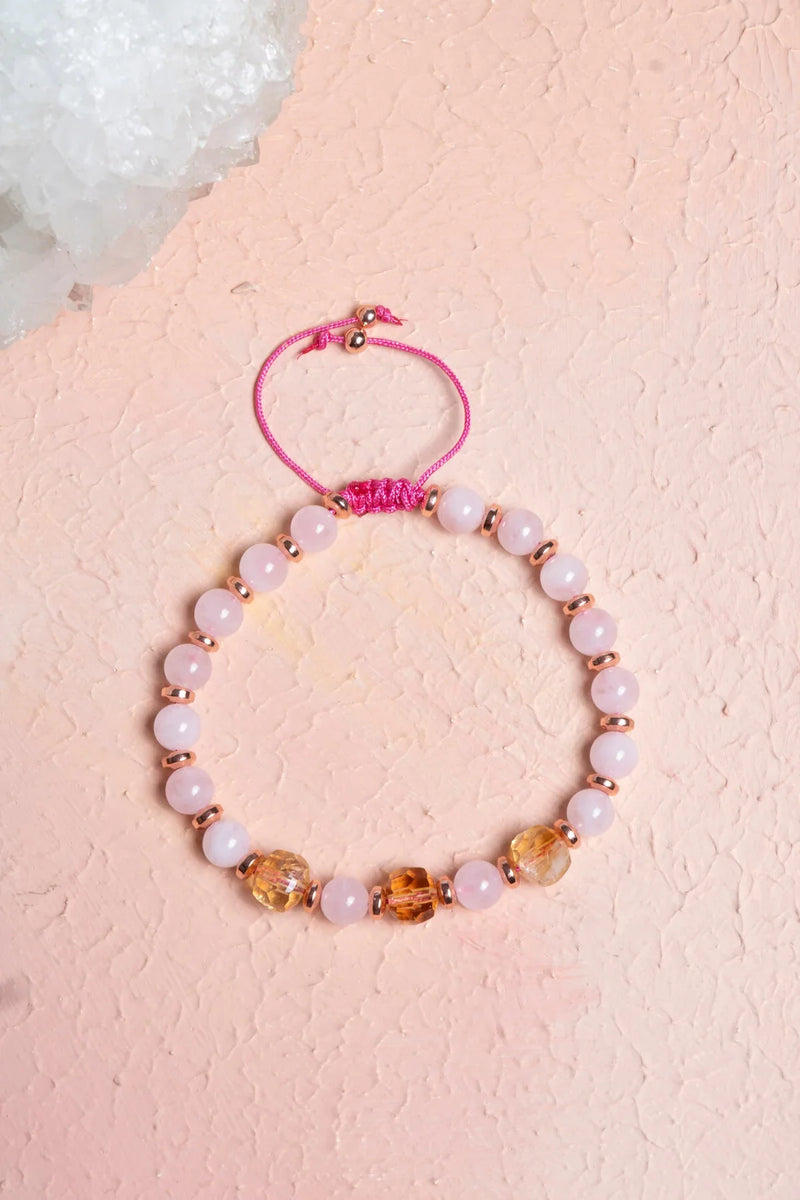 Laboratory Certified Rose Quartz & Citrine Faceted Natural Stone Bracelet