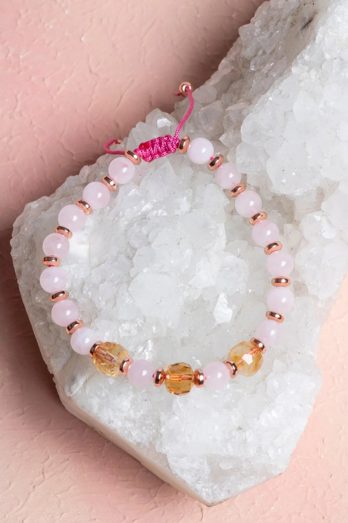 Laboratory Certified Rose Quartz & Citrine Faceted Natural Stone Bracelet