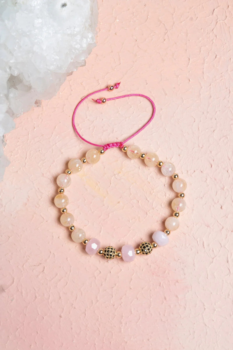 Laboratory Certified Citrine & Rose Quartz Natural Stone Bracelet with Zircon Accents