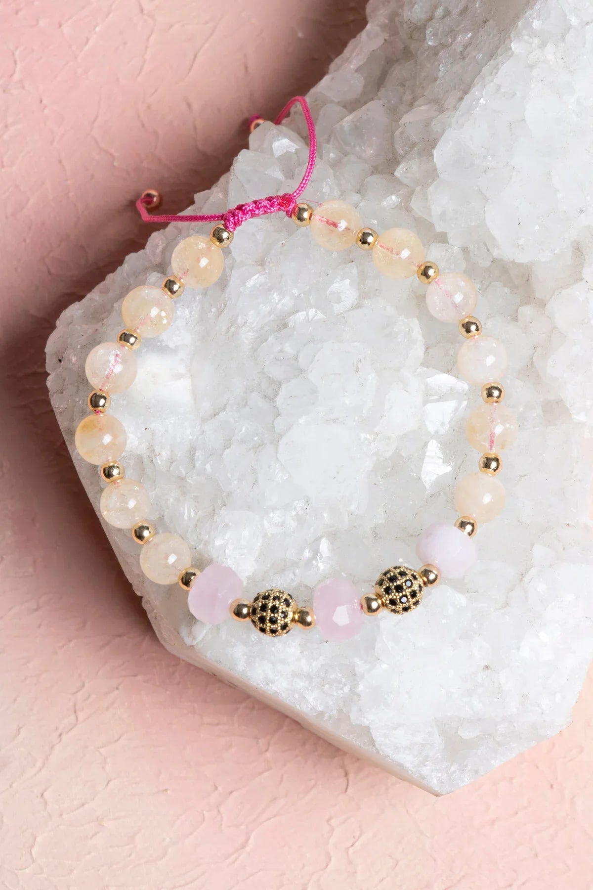 Laboratory Certified Citrine & Rose Quartz Natural Stone Bracelet with Zircon Accents