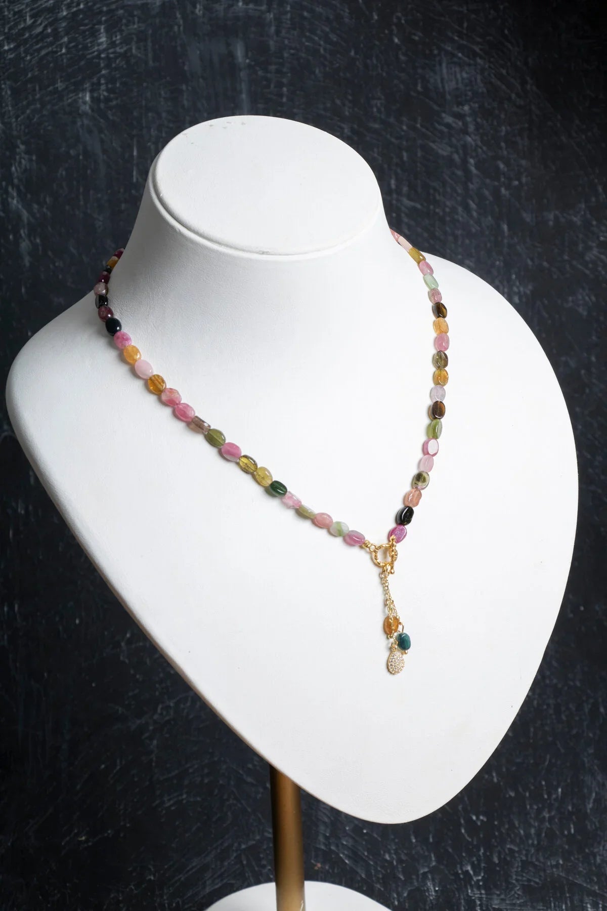Laboratory Certified Special Cut Tourmaline Natural Stone Necklace with Gold-Plated Sterling Silver Accents