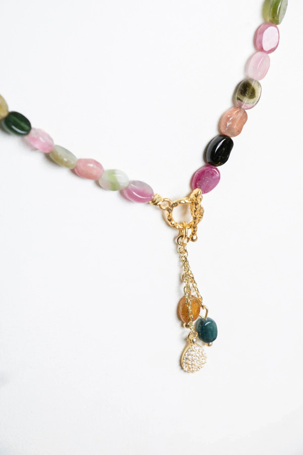 Laboratory Certified Special Cut Tourmaline Natural Stone Necklace with Gold-Plated Sterling Silver Accents