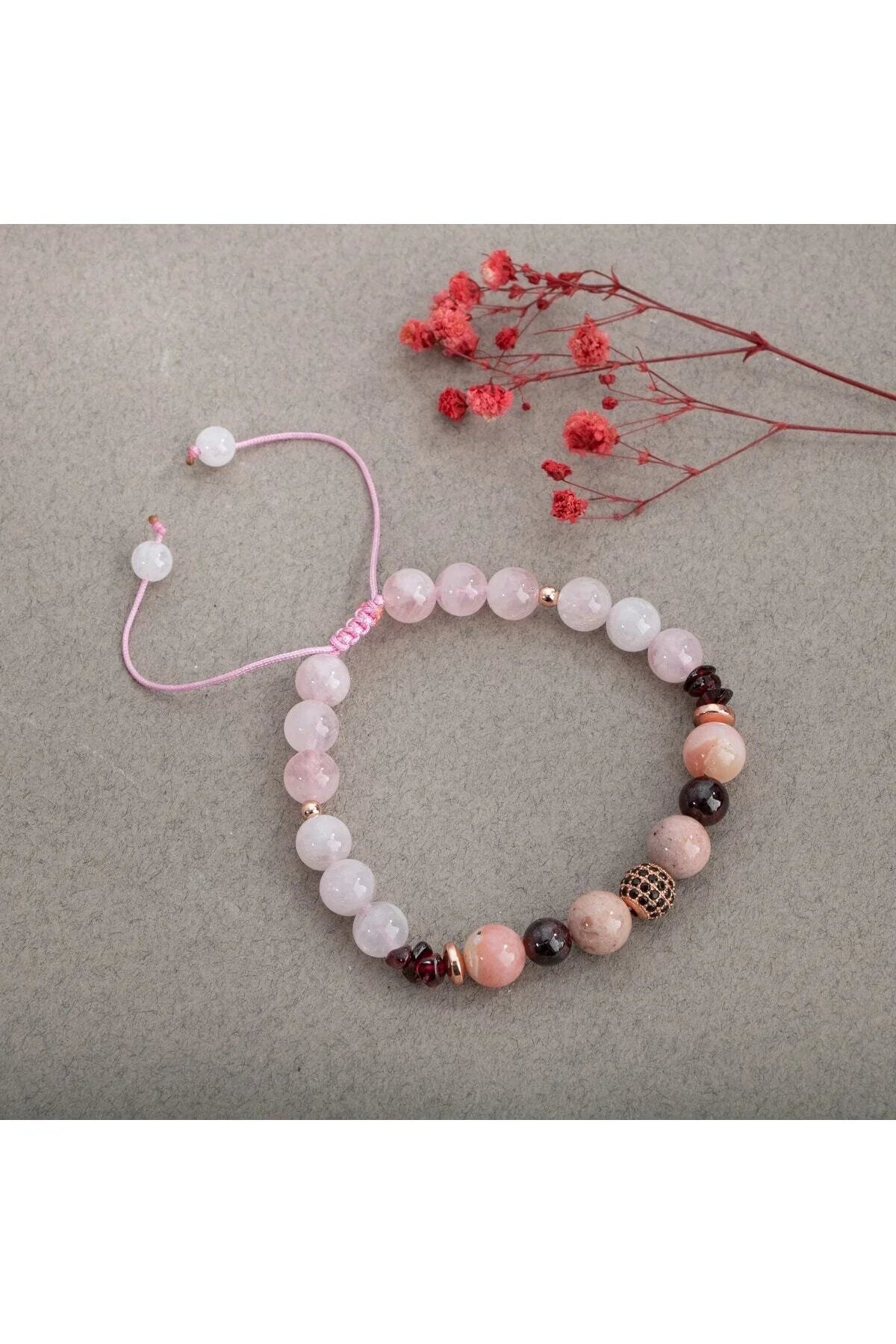 Laboratory Certified Black Eye Agate & Rose Quartz Natural Stone Double Bracelet Set