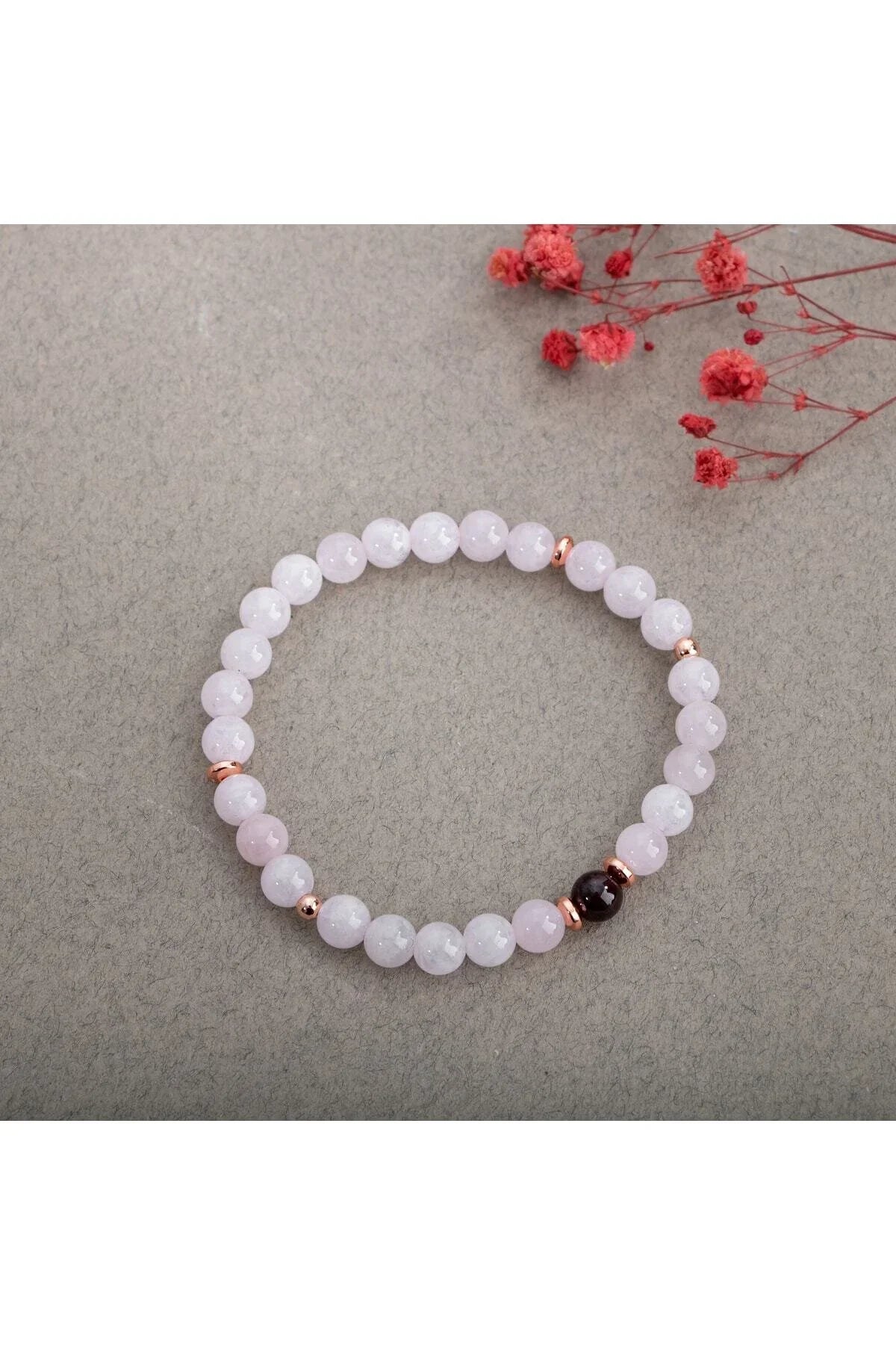 Laboratory Certified Black Eye Agate & Rose Quartz Natural Stone Double Bracelet Set