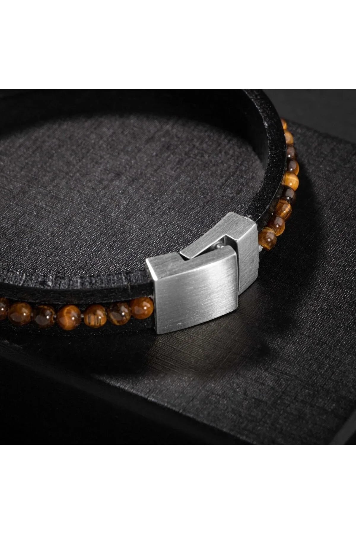 Laboratory Certified Tiger’s Eye Natural Stone Leather Men’s Design Bracelet
