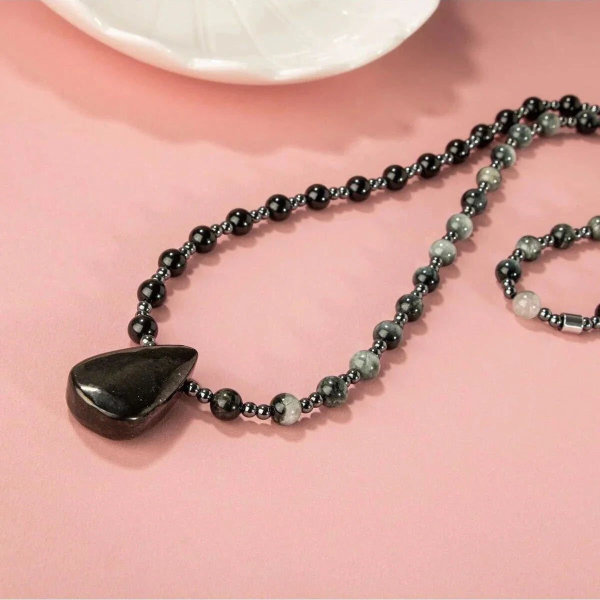 Laboratory Certified Shungite, Cat’s Eye & Hematite Natural Stone Necklace