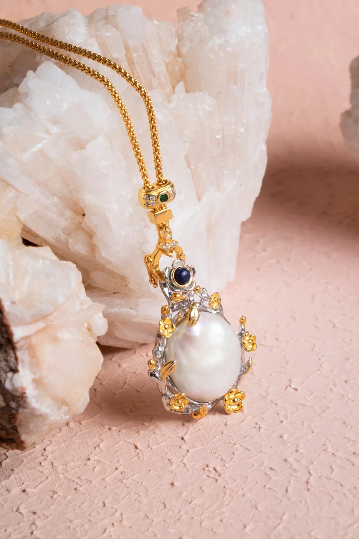 Laboratory Certified Baroque Pearl Natural Stone Necklace – Gold Plated Sterling Silver Special Design