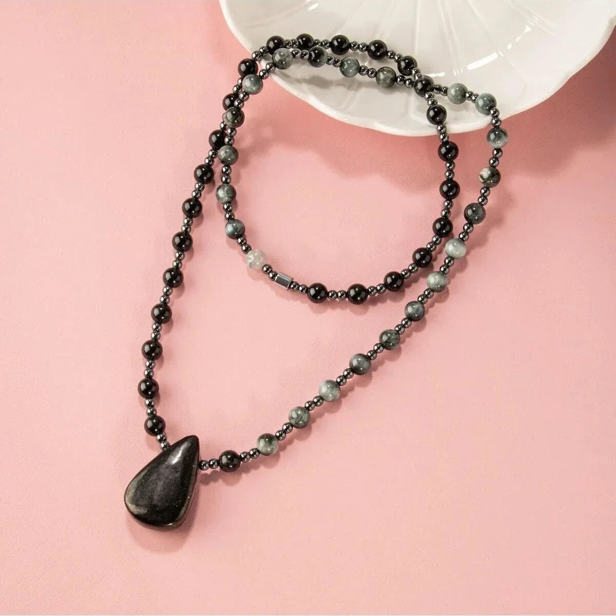 Laboratory Certified Shungite, Cat’s Eye & Hematite Natural Stone Necklace