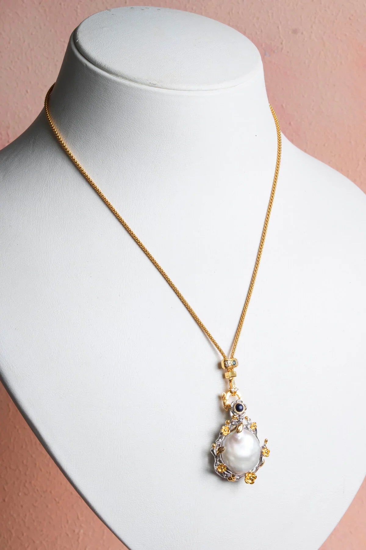 Laboratory Certified Baroque Pearl Natural Stone Necklace – Gold Plated Sterling Silver Special Design