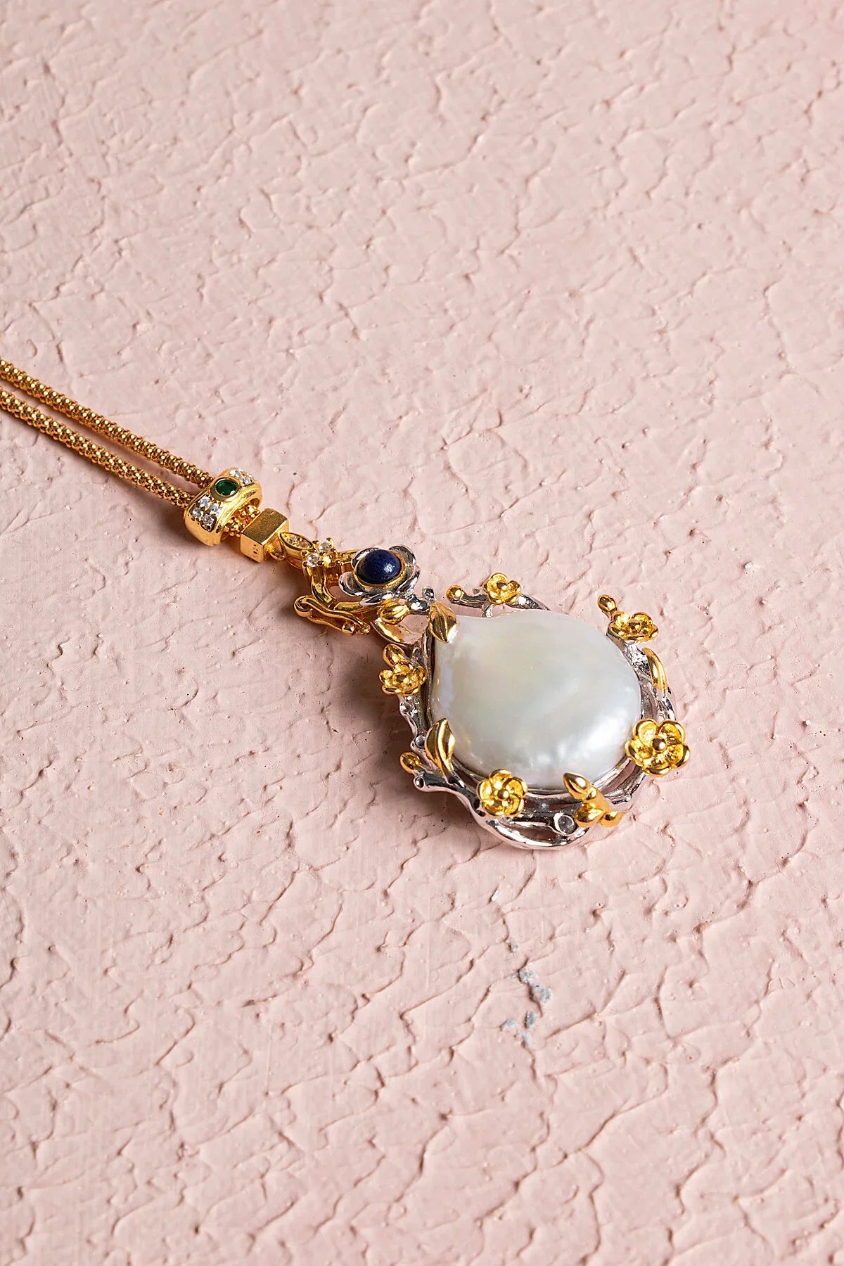 Laboratory Certified Baroque Pearl Natural Stone Necklace – Gold Plated Sterling Silver Special Design