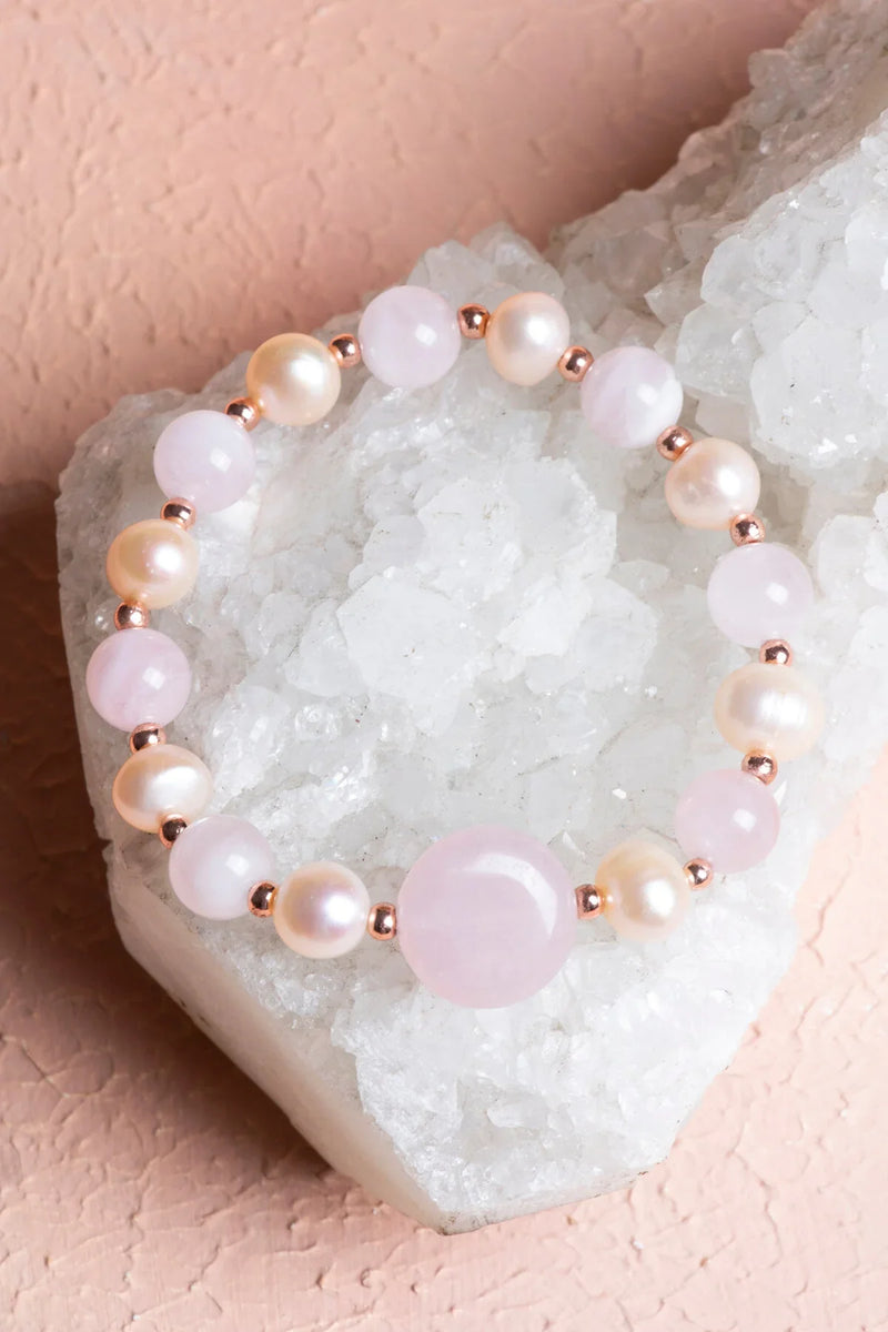 Laboratory Certified Rose Quartz, Pearl & Hematite Natural Stone Bracelet