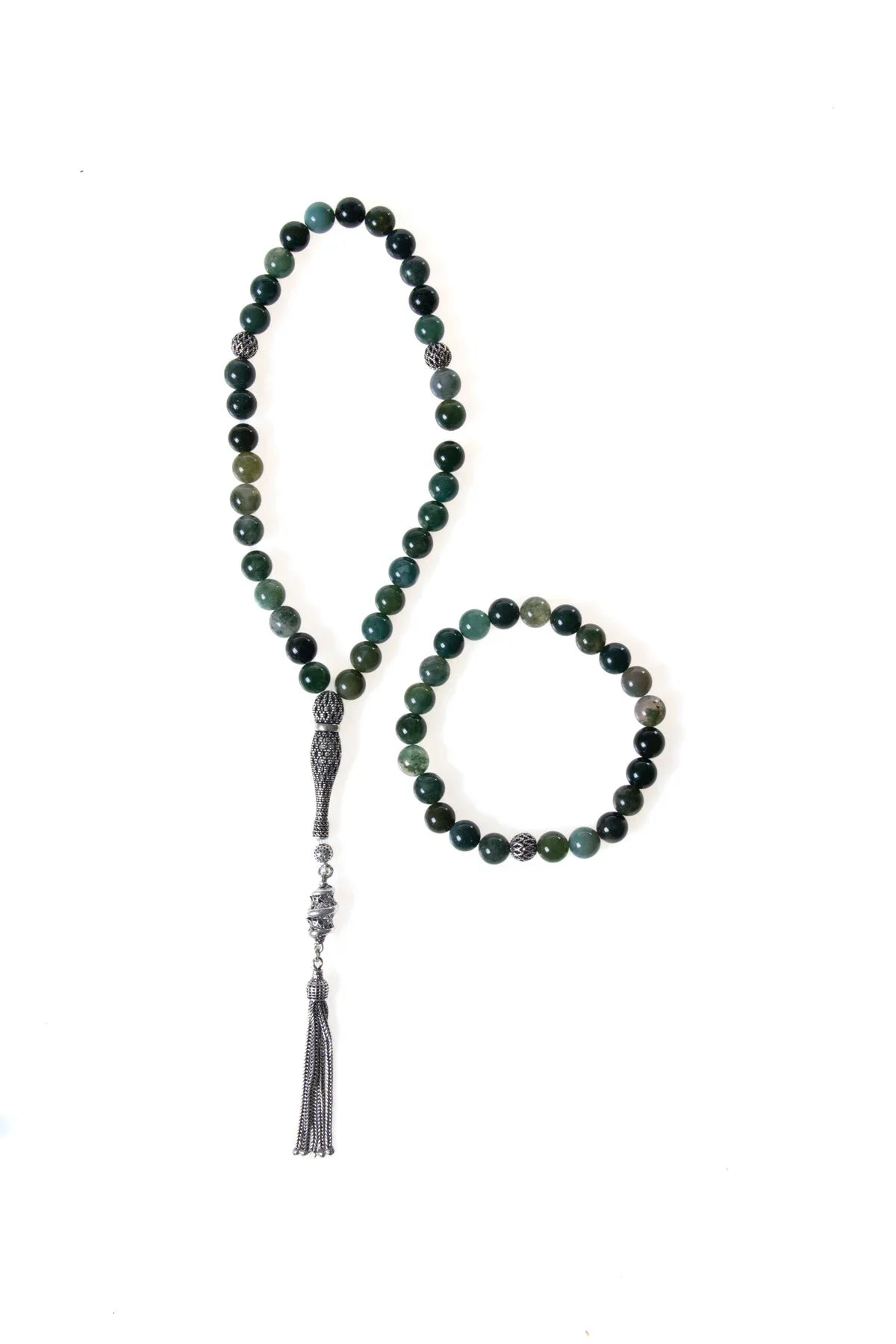 Laboratory Certified Agate Natural Stone 925 Sterling Silver Imam Bead Prayer Beads & Bracelet Set – 8 mm