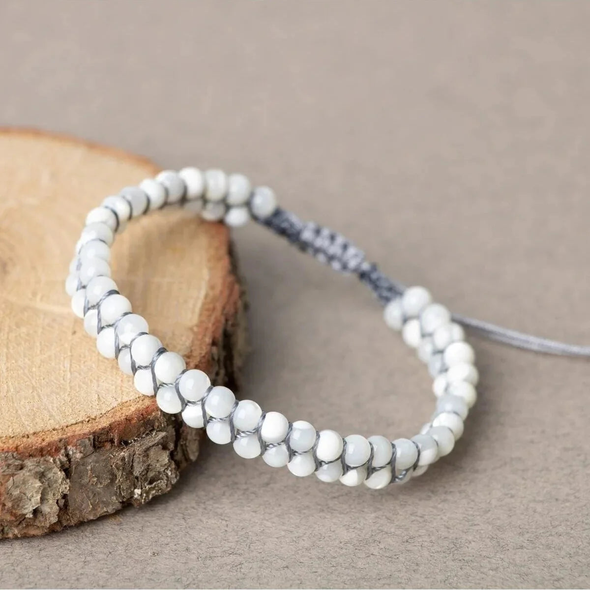 Laboratory Certified White Mother of Pearl Natural Stone Double Strand Bracelet – 4 mm