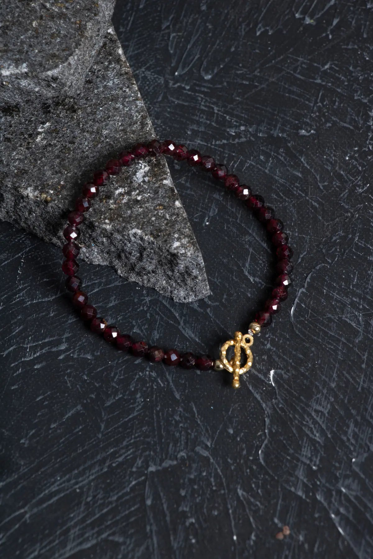 Laboratory Certified Garnet (Lal) Gold-Plated Faceted Natural Stone Bracelet