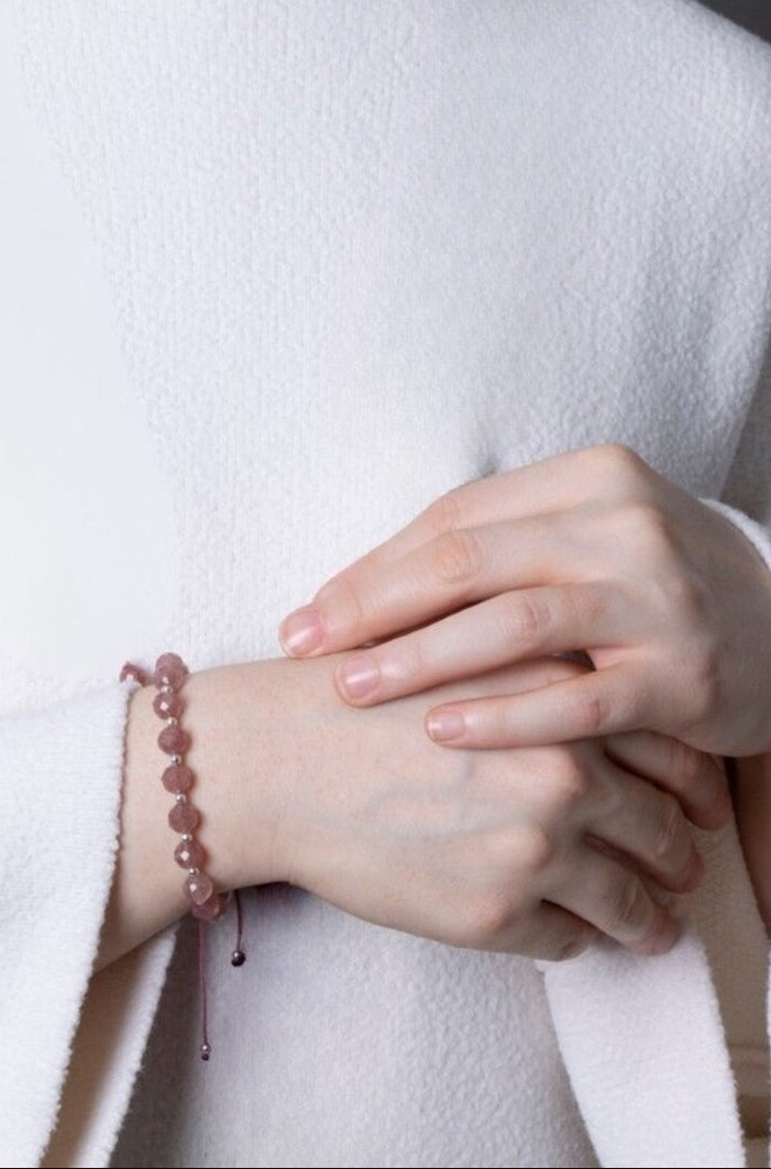 Laboratory Certified Strawberry Quartz Faceted Diamond-Cut Natural Stone Bracelet – Silver Clasp 8 mm