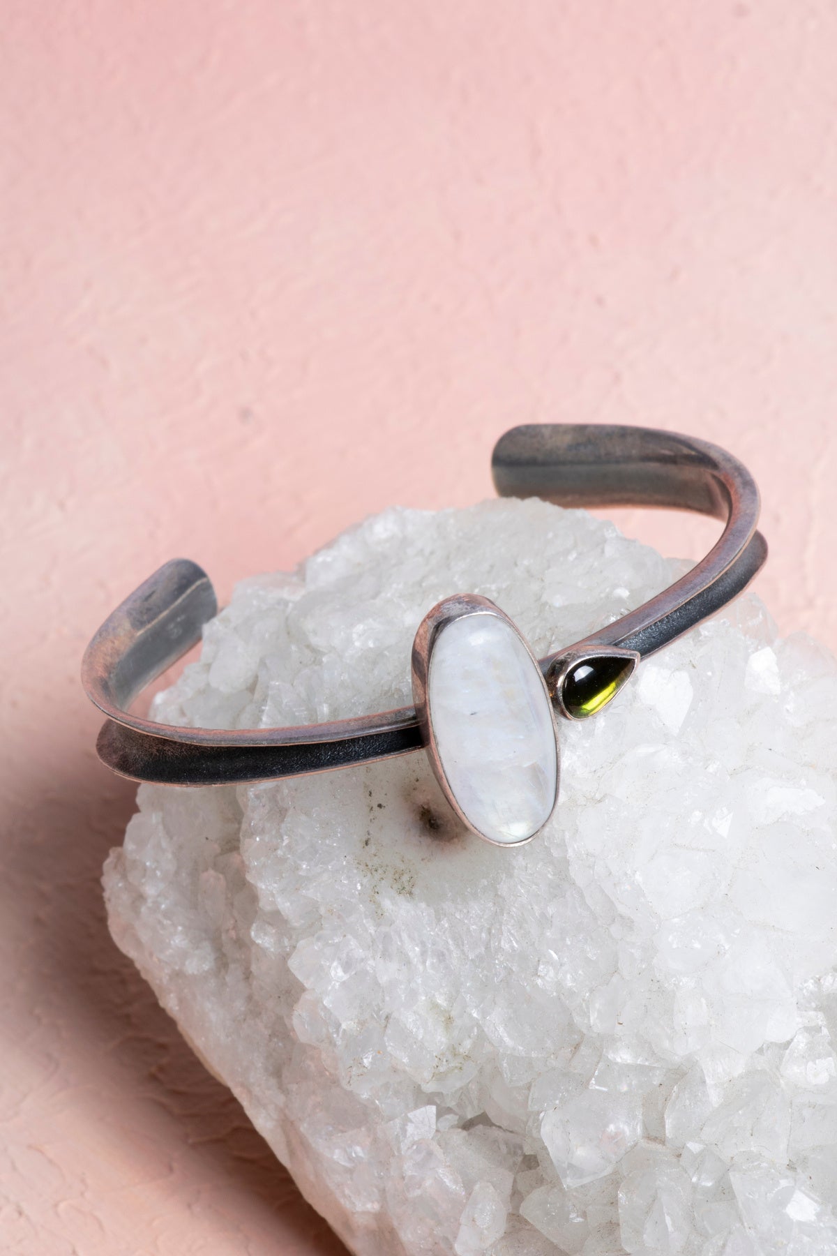 Sertifikalı Ay Taşı, Turmalin 925 Ayar Gümüş Bileklik