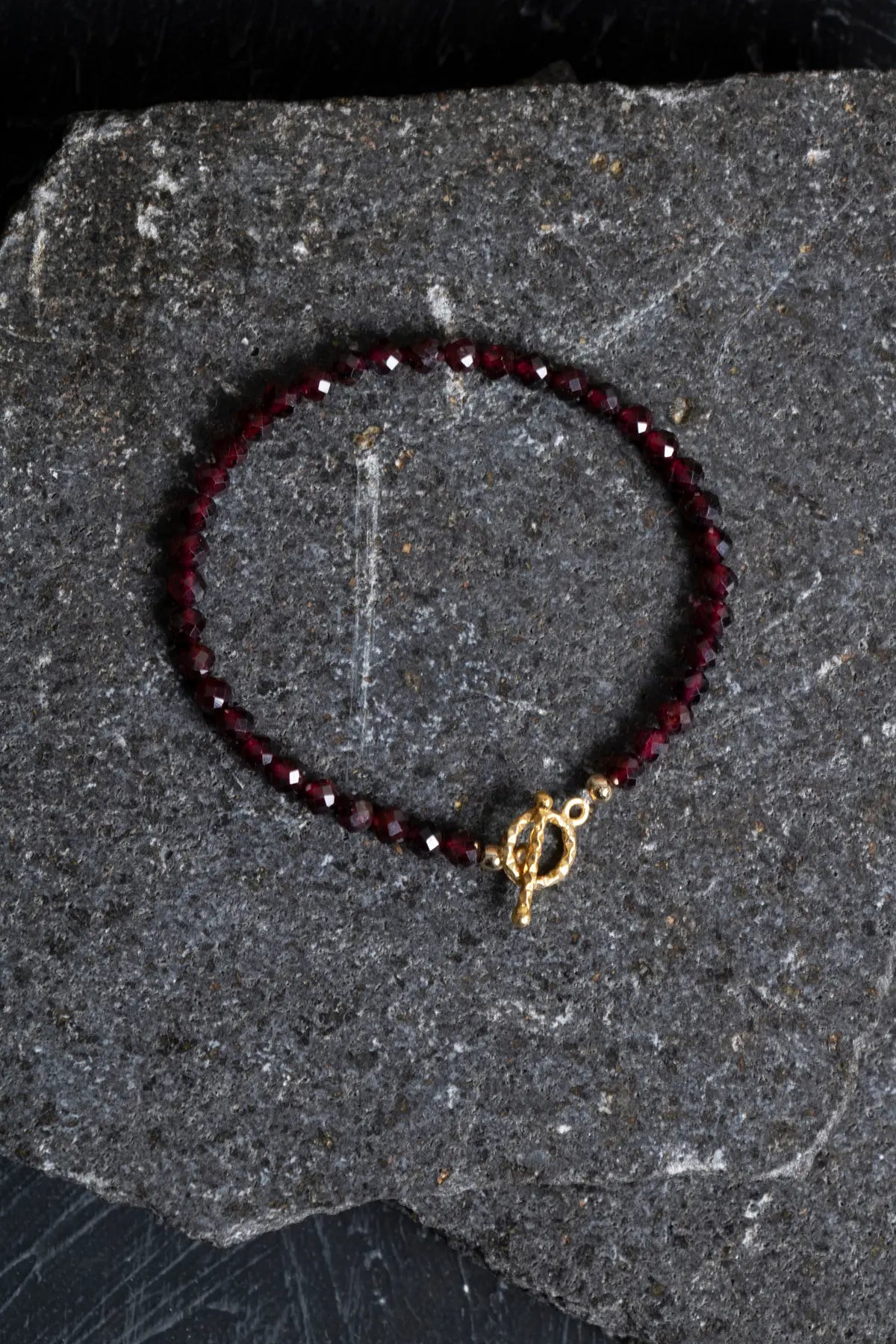 Laboratory Certified Garnet (Lal) Gold-Plated Faceted Natural Stone Bracelet
