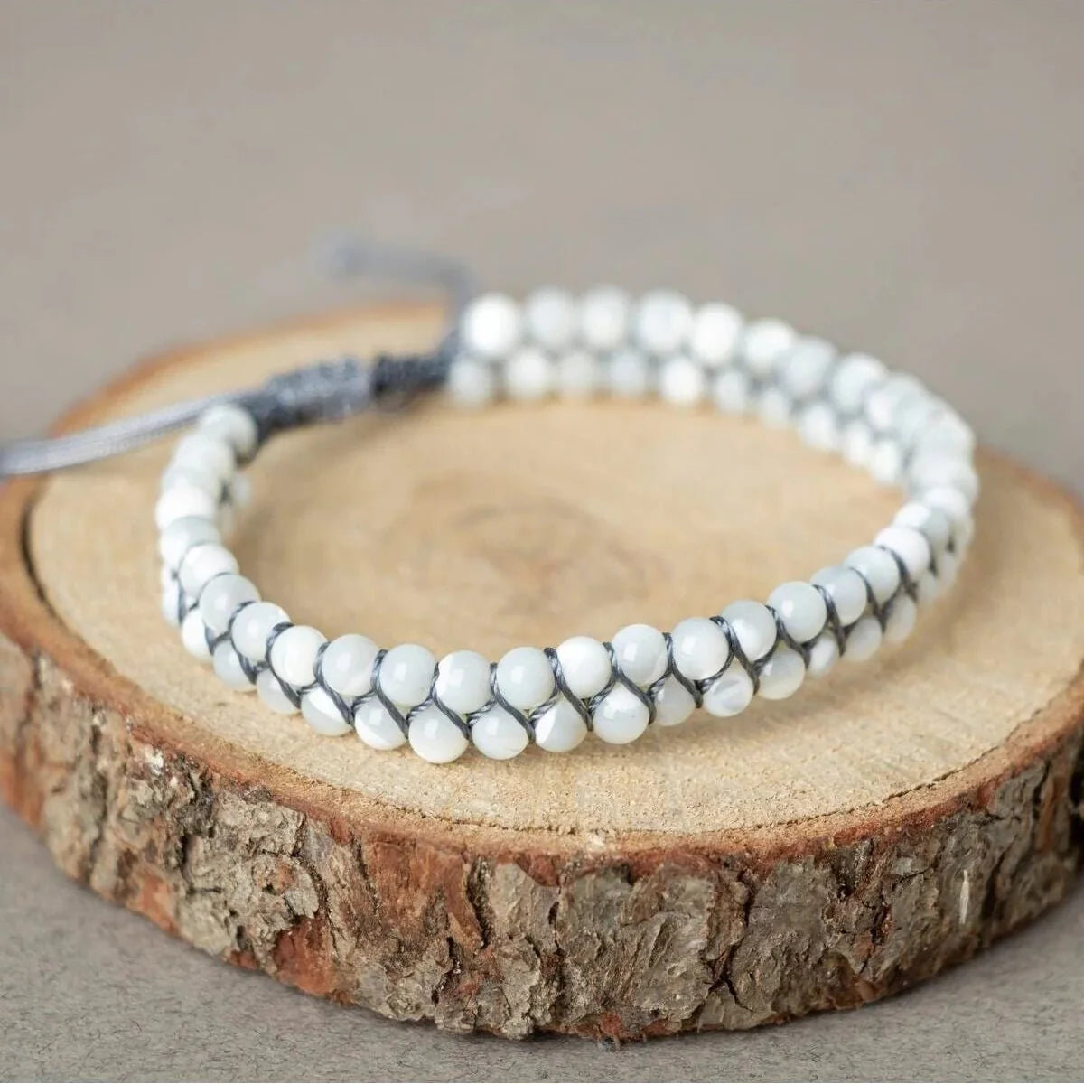 Laboratory Certified White Mother of Pearl Natural Stone Double Strand Bracelet – 4 mm